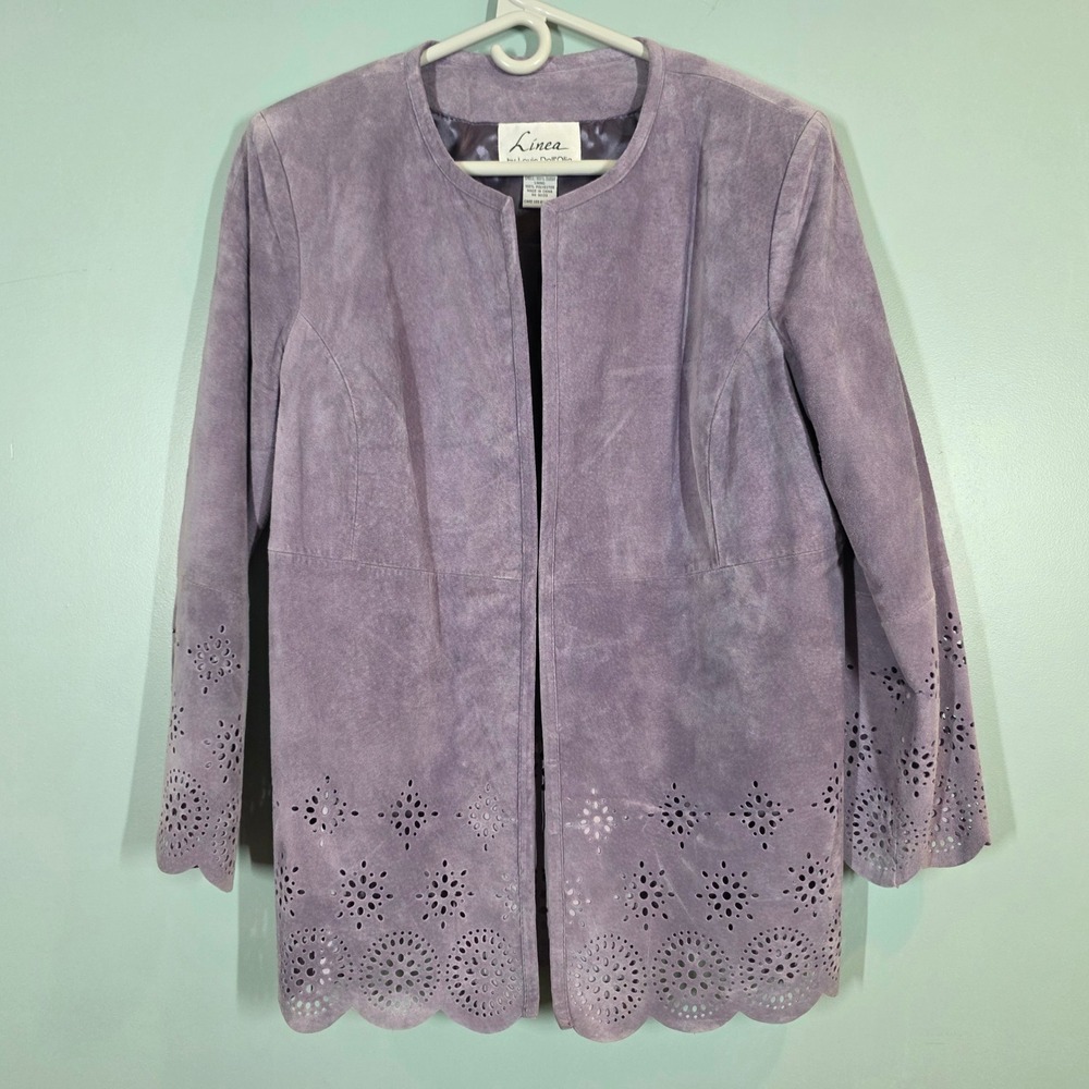 Linea by Louis Dell'Olio Purple Suede Eyelet Scalloped Jacket A8095 Women Medium